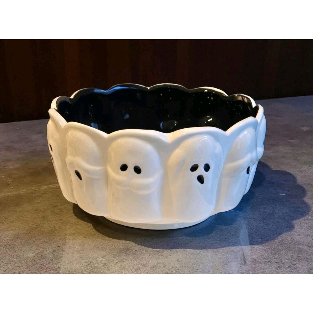 New Spooky Black & White Ghost Halloween Large Salad Serving Bowl Kitchen